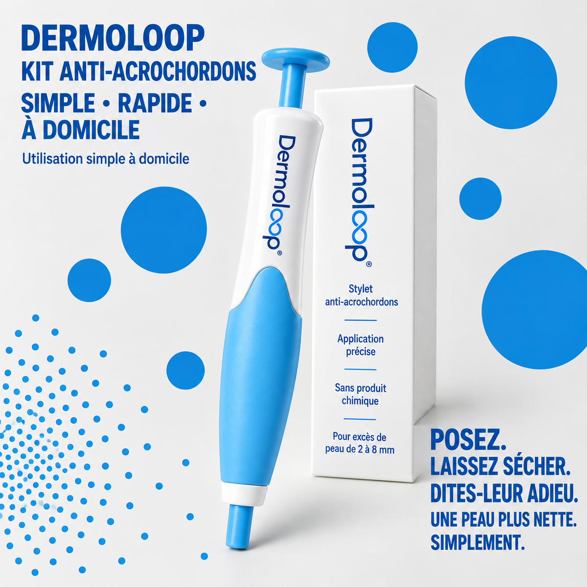 Applicateur DermoLoop en gros plan pour retirer un petit excès de peau sans incision