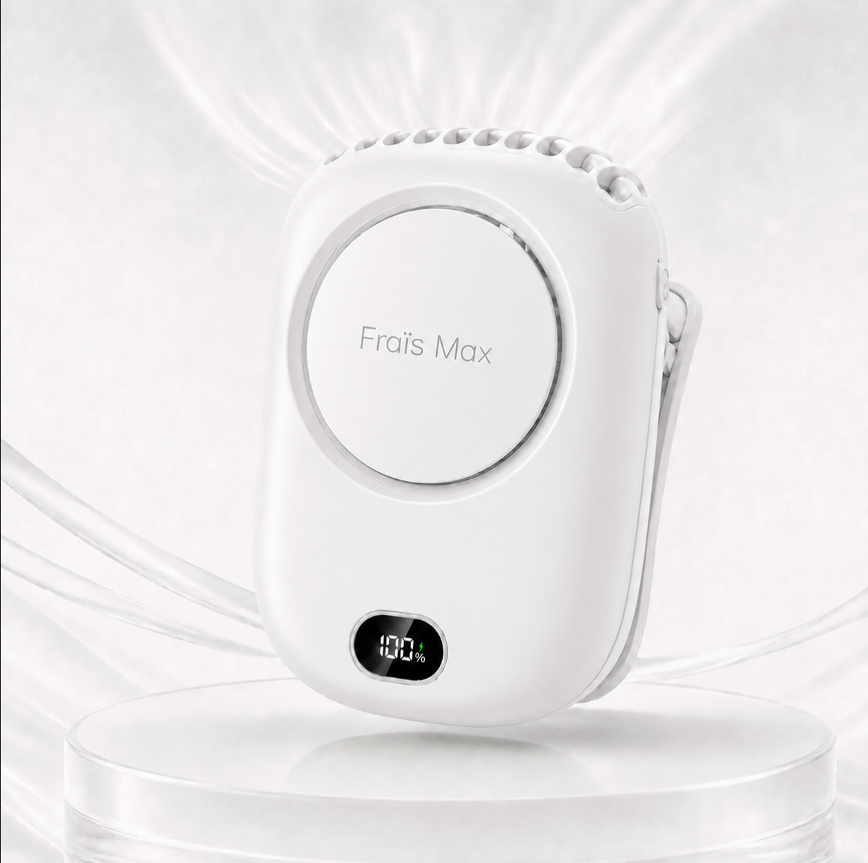 Ventilateur portable silencieux Le FRAÏS Pro blanc avec clip ceinture, écran numérique et sortie d'air supérieure