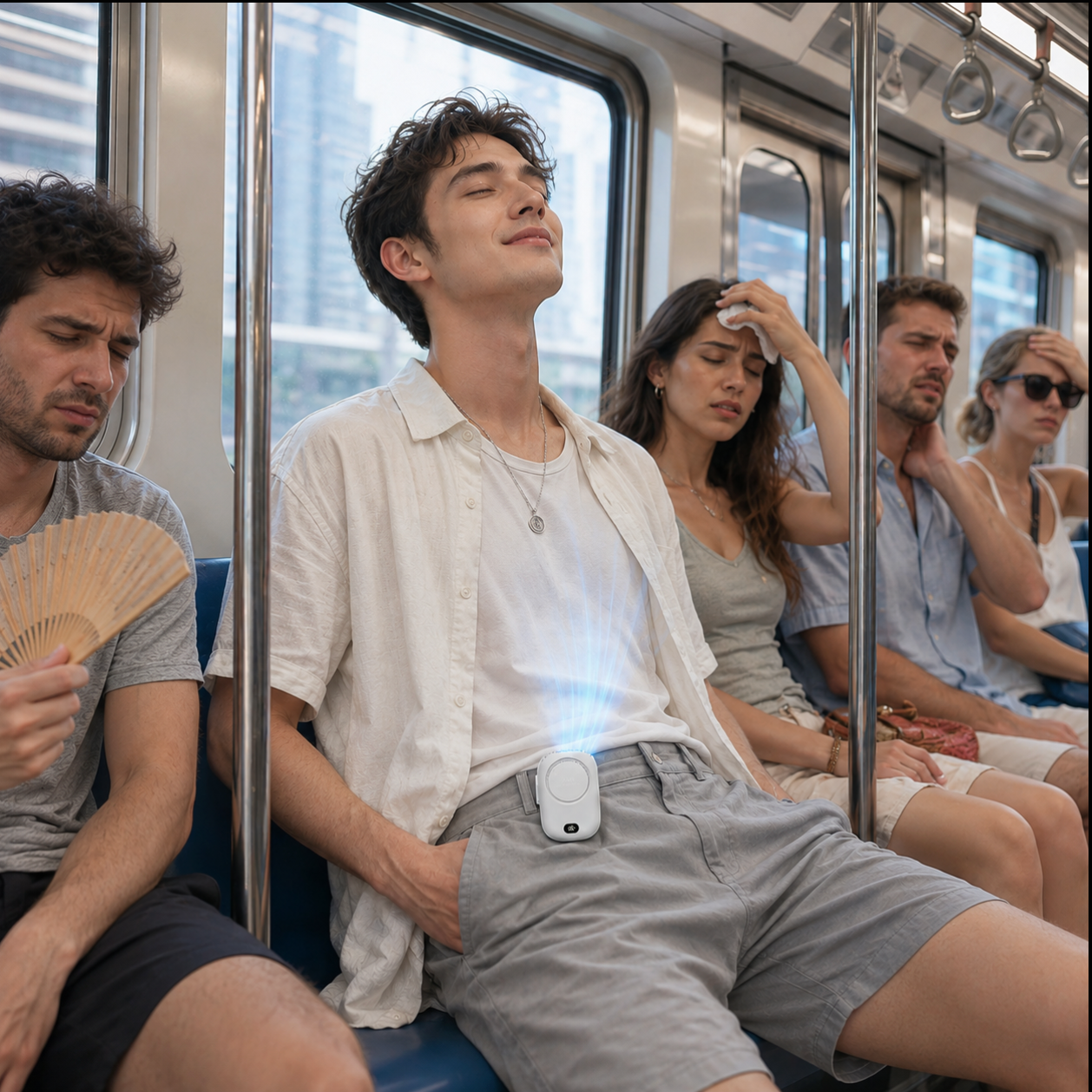 Ventilateur silencieux Le FRAÏS Pro porté dans les transports, discret même dans le métro