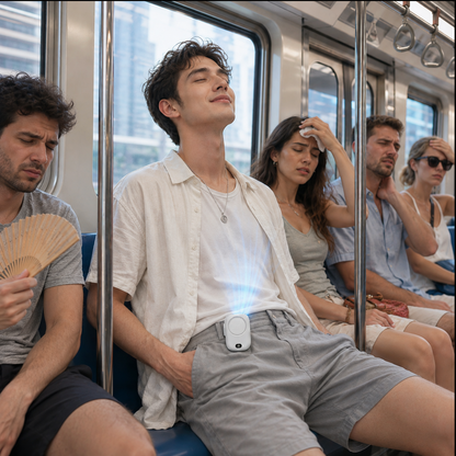 Ventilateur silencieux Le FRAÏS Pro porté dans les transports, discret même dans le métro