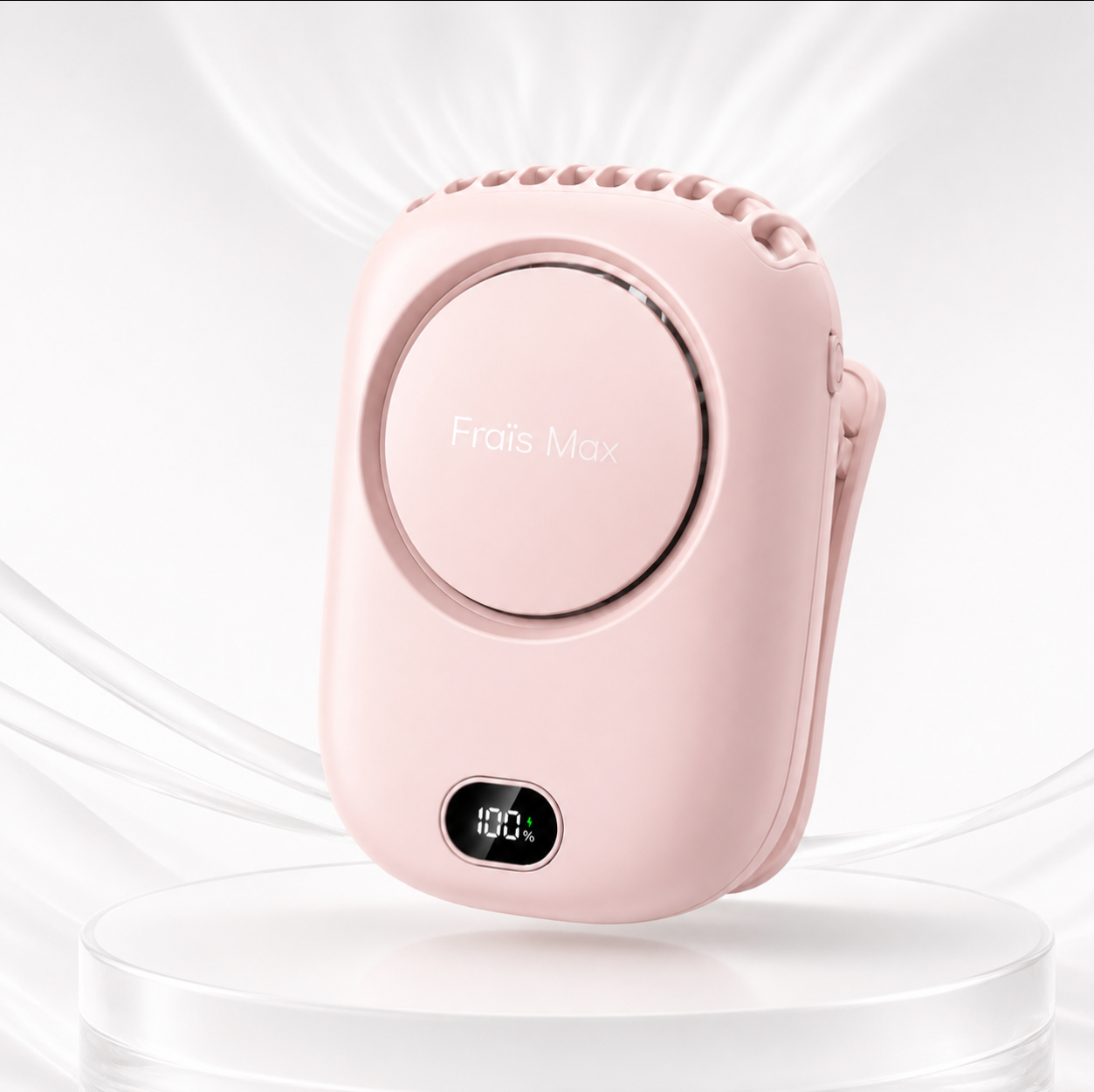 Ventilateur silencieux rechargeable Le FRAÏS Pro rose avec écran de batterie et clip de fixation